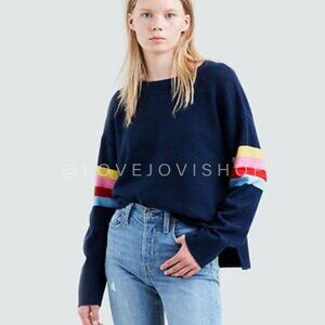 Levi’s Rainbow-Sleeve Crewneck | Retro Stripe Sweater for Fall Hangouts | XL